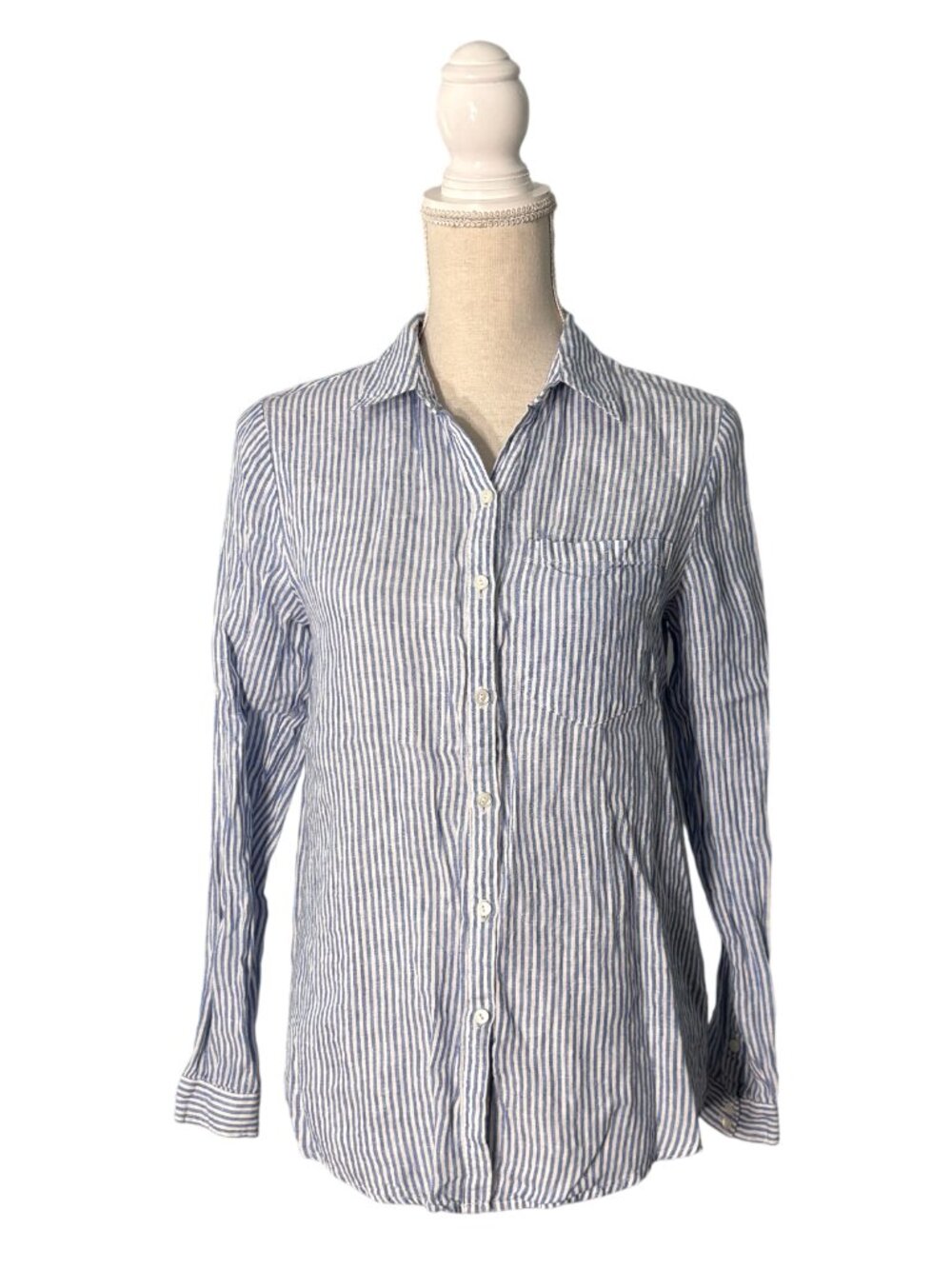 AYR The Deep End linen button down shirt size XS blue white stripe Baird McNutt
